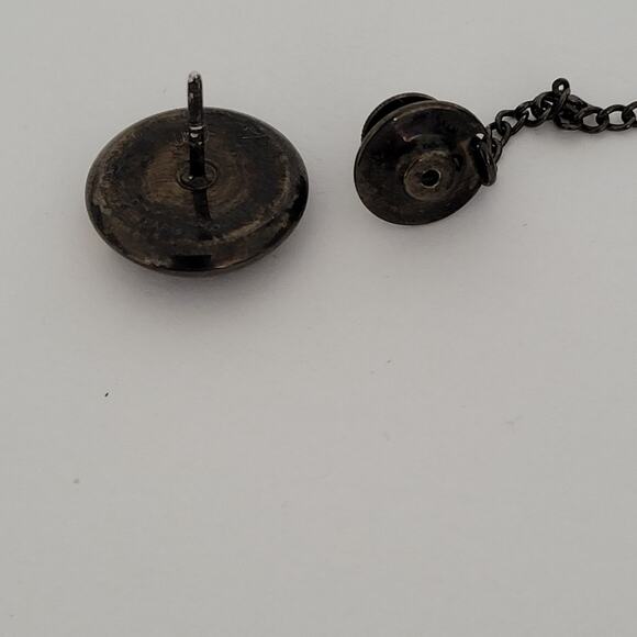 Longchamp Necktie Tie Pin Gun Metal Logo Round Horse Vintage Small - Picture 3 of 7